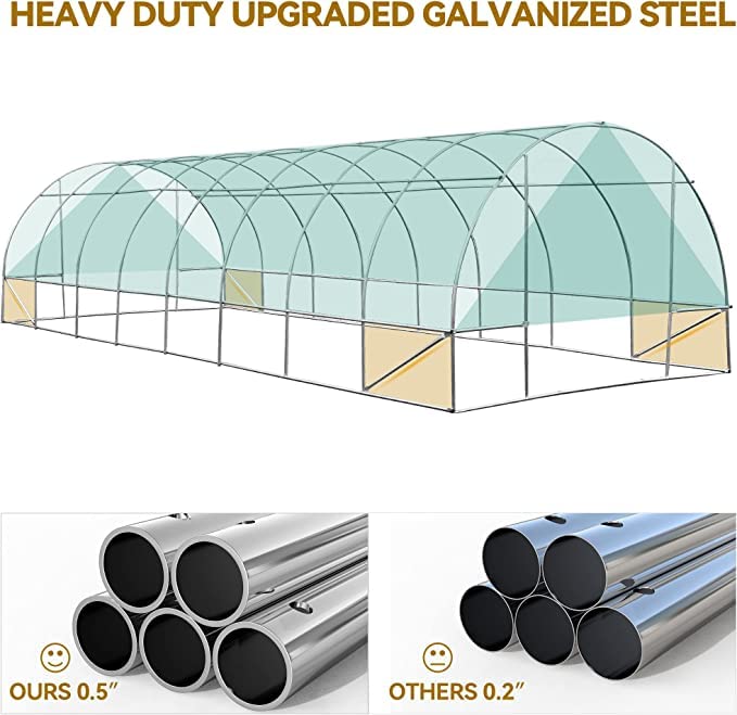 YITAHOME 26x10x7ft Greenhouse Large Heavy DutyOutdoor Greenhouses Walk in Tunnel Green House Portable Plant Gardening Upgraded Galvanized Steel Frame Ropes Zipper Doors 9 Crossbars Garden