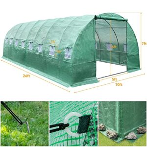 YITAHOME 26x10x7ft Greenhouse Large Heavy DutyOutdoor Greenhouses Walk in Tunnel Green House Portable Plant Gardening Upgraded Galvanized Steel Frame Ropes Zipper Doors 9 Crossbars Garden