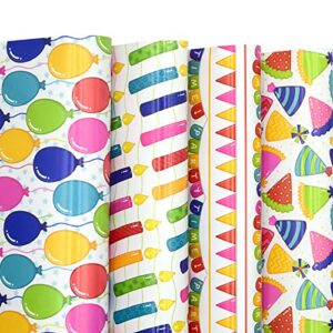 fiehala happy birthday wrapping paper sheets for girl boy kids - 12 sheets with 4 birthday patterns - pre cut & folded flat design (20 inch × 27.5 inch per sheet)