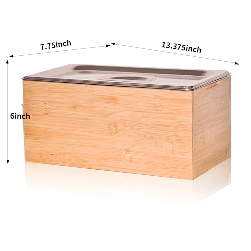 TOZSEN Kitchen Compost Bin Countertop - 1.6 Gal. Rust Proof Stainless Steel Insert, Countertop Compost Bin with Lid and Bamboo Wood Box- Large Compost Bin Kitchen
