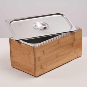 tozsen kitchen compost bin countertop - 1.6 gal. rust proof stainless steel insert, countertop compost bin with lid and bamboo wood box- large compost bin kitchen