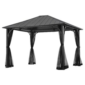sunjoy hildreth 11 x 13 foot screened gazebo canopy outdoor pergola tent with steel roof and aluminum posts for backyard patio shade, black