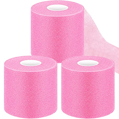 ADMITRY Pre Wrap Tape Athletic,3 Rolls Pink Prewrap Headbands for Hair,Foam Underwrap Sports Wrap