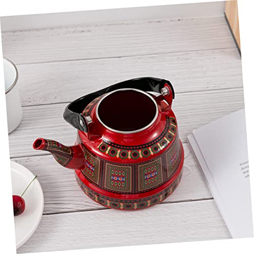 Cabilock Yellow Tea Kettle Enamel Stovetop Kettle Stove Tea Kettle Traditional Chinese Medicine Ancient Clock Whistle Universal Loose Leaves Red Stainless Steel