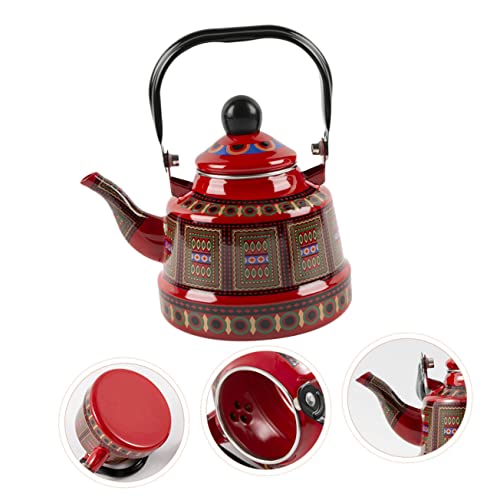 Cabilock Yellow Tea Kettle Enamel Stovetop Kettle Stove Tea Kettle Traditional Chinese Medicine Ancient Clock Whistle Universal Loose Leaves Red Stainless Steel