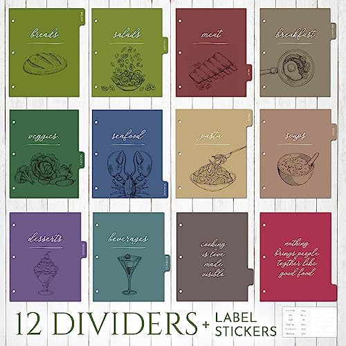 Recipe Binder Ultimate Set 8.5 x 9.5 (12 Category Divider Tabs, 25 Full Pages & 50 Cards with Protective Plastic Sleeves, Gift Box, Labels)