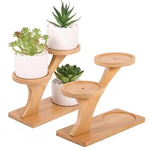 fahawel tabletop bamboo succulent plant stand indoors desktop window sill plant shelf 2 packs, small mini cute 3 tier plant holder for indoor plants table top desk tiered planter flower pot holder