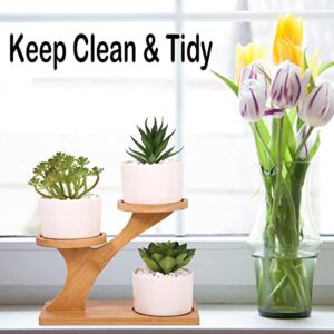 FAHAWEL Tabletop Bamboo Succulent Plant Stand Indoors Desktop Window Sill Plant Shelf 2 Packs, Small Mini Cute 3 Tier Plant Holder for Indoor Plants Table Top Desk Tiered Planter Flower Pot Holder