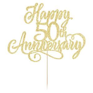 AROKIPPRY Happy 50th Anniversary Cake Topper - for 50th Wedding Anniversary/gold Wedding Party /50th Birthday Party gold Glitter Decorations