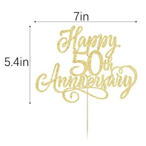 AROKIPPRY Happy 50th Anniversary Cake Topper - for 50th Wedding Anniversary/gold Wedding Party /50th Birthday Party gold Glitter Decorations