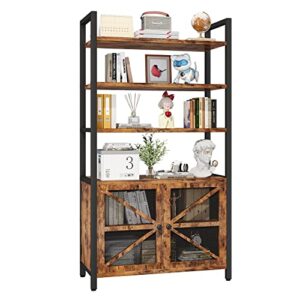 homeiju 6-tier bookshelf with large storage cabinet, industrial bookcase with doors and shelves, tall storage shelf for living room, bedroom, home office,kitchen,vintage brown