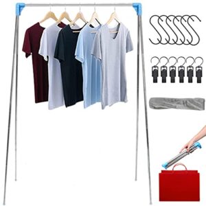 portable travel garment rack, stainless steel foldable clothes rack, extra compact and lightweight, collapsible mini drying clothes rack with 6pcs s hook and 6pcs clothes clip for camping, laundry