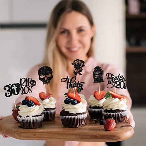 24 Pack RIP 20s Cupcake Toppers Death to My 20s Cupcake Toppers RIP to My 20s Birthday Decorations Death to My Twenties Party Decorations Men Women 30th Birthday Cupcake Toppers Party Decorations