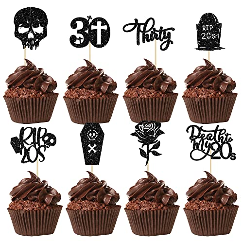 24 Pack RIP 20s Cupcake Toppers Death to My 20s Cupcake Toppers RIP to My 20s Birthday Decorations Death to My Twenties Party Decorations Men Women 30th Birthday Cupcake Toppers Party Decorations