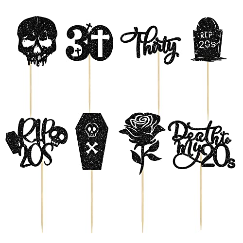 24 Pack RIP 20s Cupcake Toppers Death to My 20s Cupcake Toppers RIP to My 20s Birthday Decorations Death to My Twenties Party Decorations Men Women 30th Birthday Cupcake Toppers Party Decorations