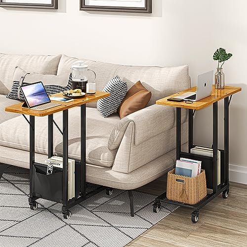 Simple Trending Side Table, C-Shape Folding Table with Wheels, Laptop Tray Table for Sofa and Bed, Living Room, Bedroom