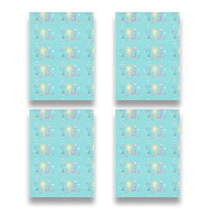 Princess of the Sea Little Mermazing Mermaid Wrapping Paper in Robin Egg Blue Color Set of 4 Sheets 15 sq. ft. With Emerald Green Ribbon and Gift Tag and Greeting Cards, For Girls Kids Baby Women Gift Wrap