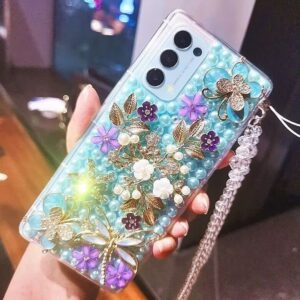 redecarie for Galaxy Note 10 Plus Bling Diamond Rhinestone Flowers Case,Women Girls Kids Luxury Glitter Shiny Sparkle Protective Floral Phone Case for Samsung Galaxy Note 10 Plus