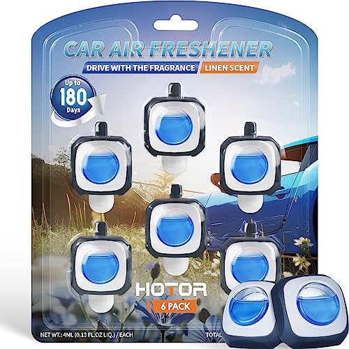 HOTOR Car Air Fresheners - Long-Lasting Car Fresheners with Large Volume of 4 ML for Each, Fragrant Air Fresheners for Car Vent Clips and Odor Eliminators, Set of 6 Clips, up to 180 Days (Linen Scent)