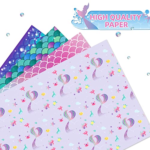 16 Sheets Mermaid Wrapping Paper Gift Wrapping Paper Mermaid Scale Wrapping Paper Set Mermaid Themed Birthday Wrapping Paper for Girls Birthday Christmas Baby Shower Party Supplies - 20'' x 27''