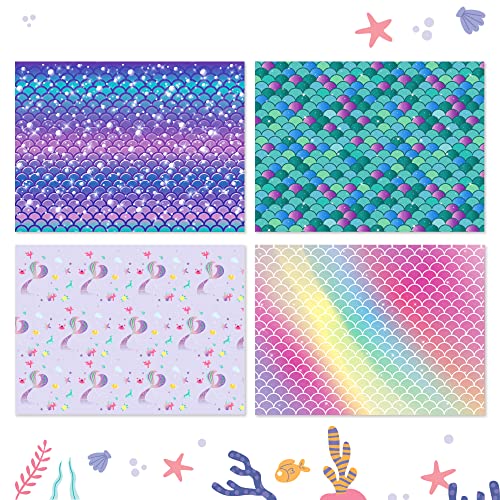 16 Sheets Mermaid Wrapping Paper Gift Wrapping Paper Mermaid Scale Wrapping Paper Set Mermaid Themed Birthday Wrapping Paper for Girls Birthday Christmas Baby Shower Party Supplies - 20'' x 27''