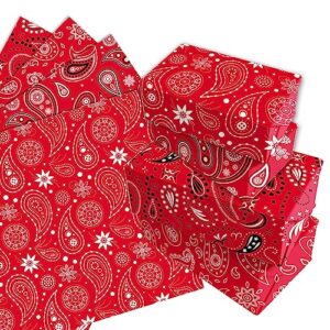 16 sheets western party gift wrapping paper red bandana wrapping paper set 3 design cowboy party wrapping paper for western cowboy themed party, paisley cowgirl farm party decoration 20'' x 27''