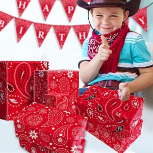 16 Sheets Western Party Gift Wrapping Paper Red Bandana Wrapping Paper Set 3 Design Cowboy Party Wrapping Paper for Western Cowboy Themed Party, Paisley Cowgirl Farm Party Decoration 20'' x 27''