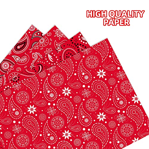 16 Sheets Western Party Gift Wrapping Paper Red Bandana Wrapping Paper Set 3 Design Cowboy Party Wrapping Paper for Western Cowboy Themed Party, Paisley Cowgirl Farm Party Decoration 20'' x 27''