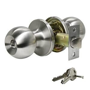 suntai exterior/interior ball door knobs with lock and key, for privacy bedroom/entrance, satin nickel