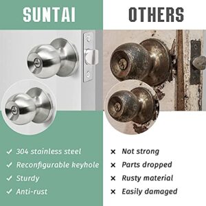 SUNTAI Exterior/Interior Ball Door Knobs with Lock and Key, for Privacy Bedroom/Entrance, Satin Nickel