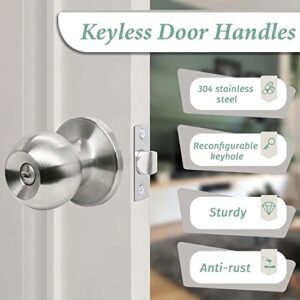 SUNTAI Exterior/Interior Ball Door Knobs with Lock and Key, for Privacy Bedroom/Entrance, Satin Nickel