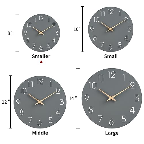 Mosewa Wall Clock 8 Inch Wall Clocks Battery Operated Silent Non-Ticking, Simple Modern Wood Clock Decorative for Bedroom, Living Room, Kitchen, Home Office (Gray)