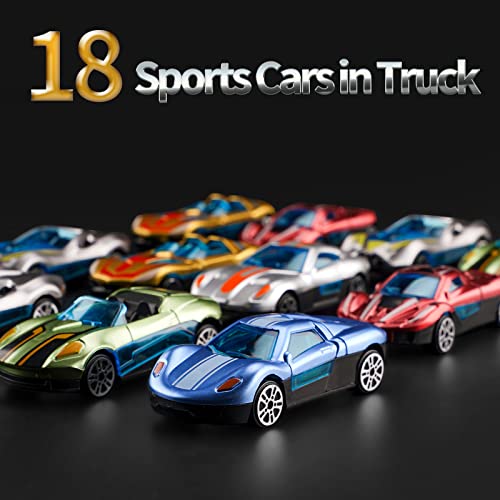 Toy Truck Transport Car Carrier - 18 Sport Cars in Truck Toys, Toys for Boys and Girls Age 3-10 yrs Old, Ideal Party Christmas Birthday Gift for Kids