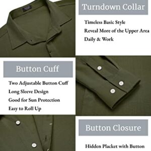 COOFANDY Men's Linen Shirt Long Sleeve Casual Button Up Shirt Beach Shirt for Men Summer Wedding Shirt Army Green