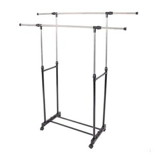 dual-bar vertical & horizontal stretching stand clothes rack with shoe shelf yj-04 black & silver,commercial rack rolling clothes racks for hanging clothes rack, collapsible ＆ portable clothes rack