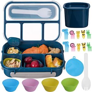 zpimy bento box adult lunch box, lunch box kids, 1300ml kids lunch box adult with 4 compartment, lunch box containers for adults/kids/toddler, microwave/dishwasher/freezer safe (blue)