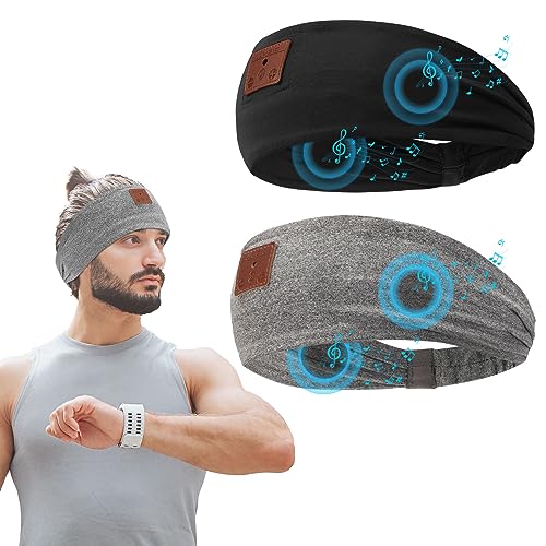 BULYPAZY 2pcs Sleep Headphones Bluetooth Headband, Bluetooth Headphones Headband with Ultra-Thin Speakers Perfect for Side Sleepers, Running, Insomniac, Nap, Travel, Meditation（Black&Grey）