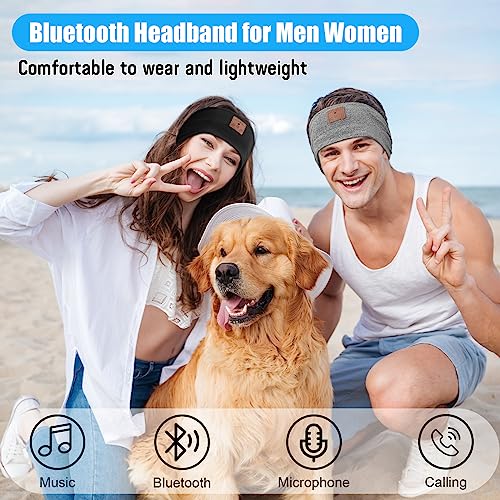 BULYPAZY 2pcs Sleep Headphones Bluetooth Headband, Bluetooth Headphones Headband with Ultra-Thin Speakers Perfect for Side Sleepers, Running, Insomniac, Nap, Travel, Meditation（Black&Grey）