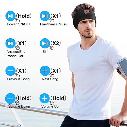 BULYPAZY 2pcs Sleep Headphones Bluetooth Headband, Bluetooth Headphones Headband with Ultra-Thin Speakers Perfect for Side Sleepers, Running, Insomniac, Nap, Travel, Meditation（Black&Grey）