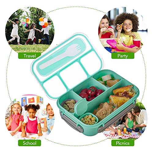 ZPIMY Bento Box Adult Lunch Box, Lunch Box Kids, 1300ML Kids Lunch Box Adult with 4 Compartment, Lunch Box Containers for Adults/Kids/Toddler, Microwave/Dishwasher/Freezer Safe (Green)