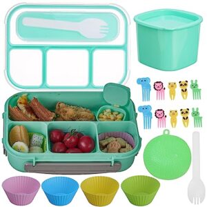 zpimy bento box adult lunch box, lunch box kids, 1300ml kids lunch box adult with 4 compartment, lunch box containers for adults/kids/toddler, microwave/dishwasher/freezer safe (green)
