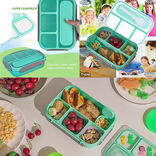 ZPIMY Bento Box Adult Lunch Box, Lunch Box Kids, 1300ML Kids Lunch Box Adult with 4 Compartment, Lunch Box Containers for Adults/Kids/Toddler, Microwave/Dishwasher/Freezer Safe (Green)