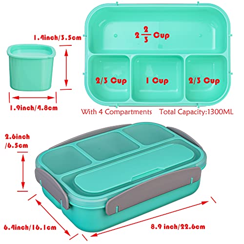 ZPIMY Bento Box Adult Lunch Box, Lunch Box Kids, 1300ML Kids Lunch Box Adult with 4 Compartment, Lunch Box Containers for Adults/Kids/Toddler, Microwave/Dishwasher/Freezer Safe (Green)