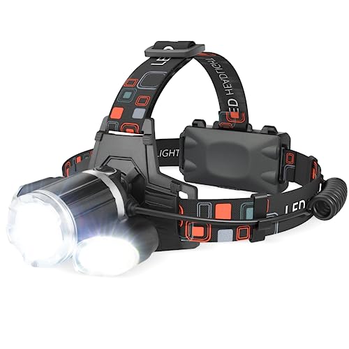 Rechargeable Headlamp, 10000 High Lumen Head Lamp, Super Bright LED Head Light Camping Accessories with Red Light, 4 Modes USB Recharge Flashlight, Waterproof Headlight Camping Gear for Adults Kids