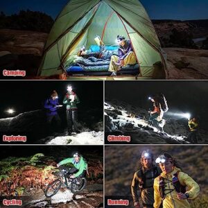 Rechargeable Headlamp, 10000 High Lumen Head Lamp, Super Bright LED Head Light Camping Accessories with Red Light, 4 Modes USB Recharge Flashlight, Waterproof Headlight Camping Gear for Adults Kids