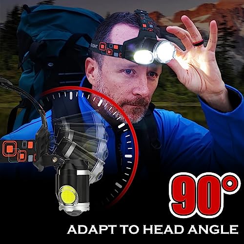 Rechargeable Headlamp, 10000 High Lumen Head Lamp, Super Bright LED Head Light Camping Accessories with Red Light, 4 Modes USB Recharge Flashlight, Waterproof Headlight Camping Gear for Adults Kids