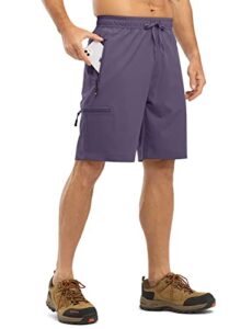 tbmpoy men's hiking shorts with 5 zip pockets 9'' lightweight outdoor work athletic short for men travel running purple grey xxl