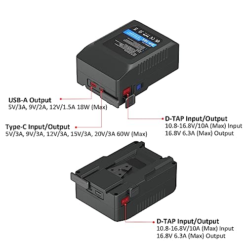 Palowextra 12500mAh 185Wh V Mount V Lock Battery with USB Type-C Charging and D-Tap Charging for Broadcast Video Camcorder, Compatible with Sony HDCAM, XDCAM BMPCC 4K,6K, Digital Cinema Cameras