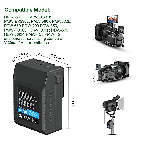 Palowextra 12500mAh 185Wh V Mount V Lock Battery with USB Type-C Charging and D-Tap Charging for Broadcast Video Camcorder, Compatible with Sony HDCAM, XDCAM BMPCC 4K,6K, Digital Cinema Cameras