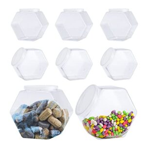 cagsig candy jars with lids 8 pack plastic candy jars with lid, hexagon candy jars cookie jars for kitchen, clear candy containers for snacks, candy, cookie, dog treats, craft and sewing supplies, coffee pod, laundry pod ( 30 oz)